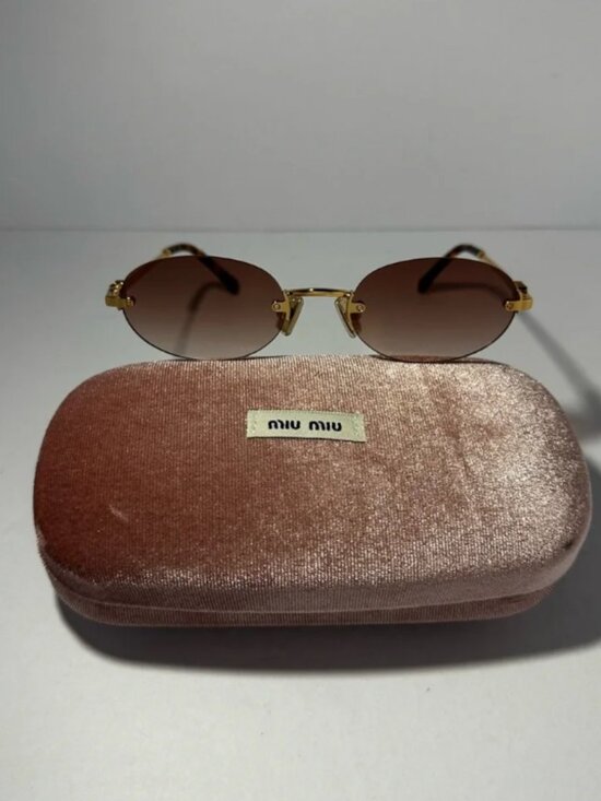 Miu Miu Logo Brown and Gold Sunglasses